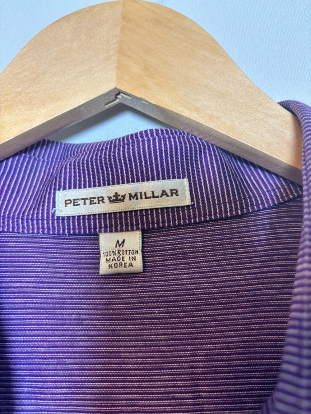 Peter Millar Shirt Mens Medium Purple Striped Casual Golf Polo Cotton - Picture 3 of 4